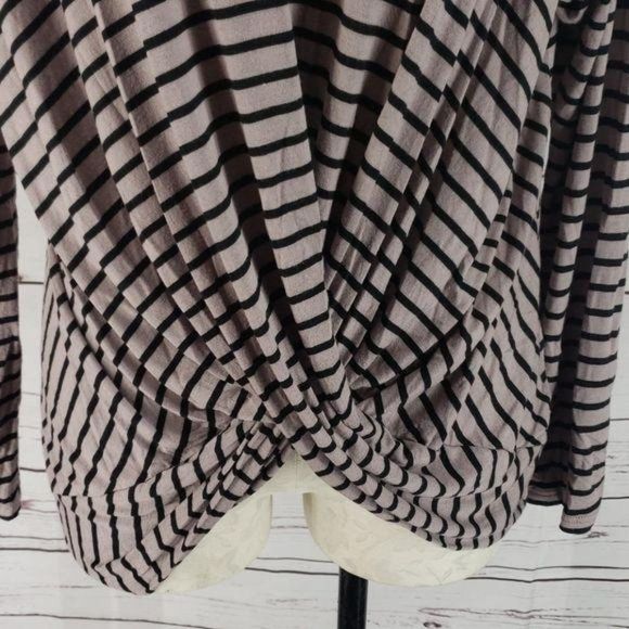 143 Story Taupe and Black‎ Stripe Long Sleeve Blouse - Picture 4 of 7